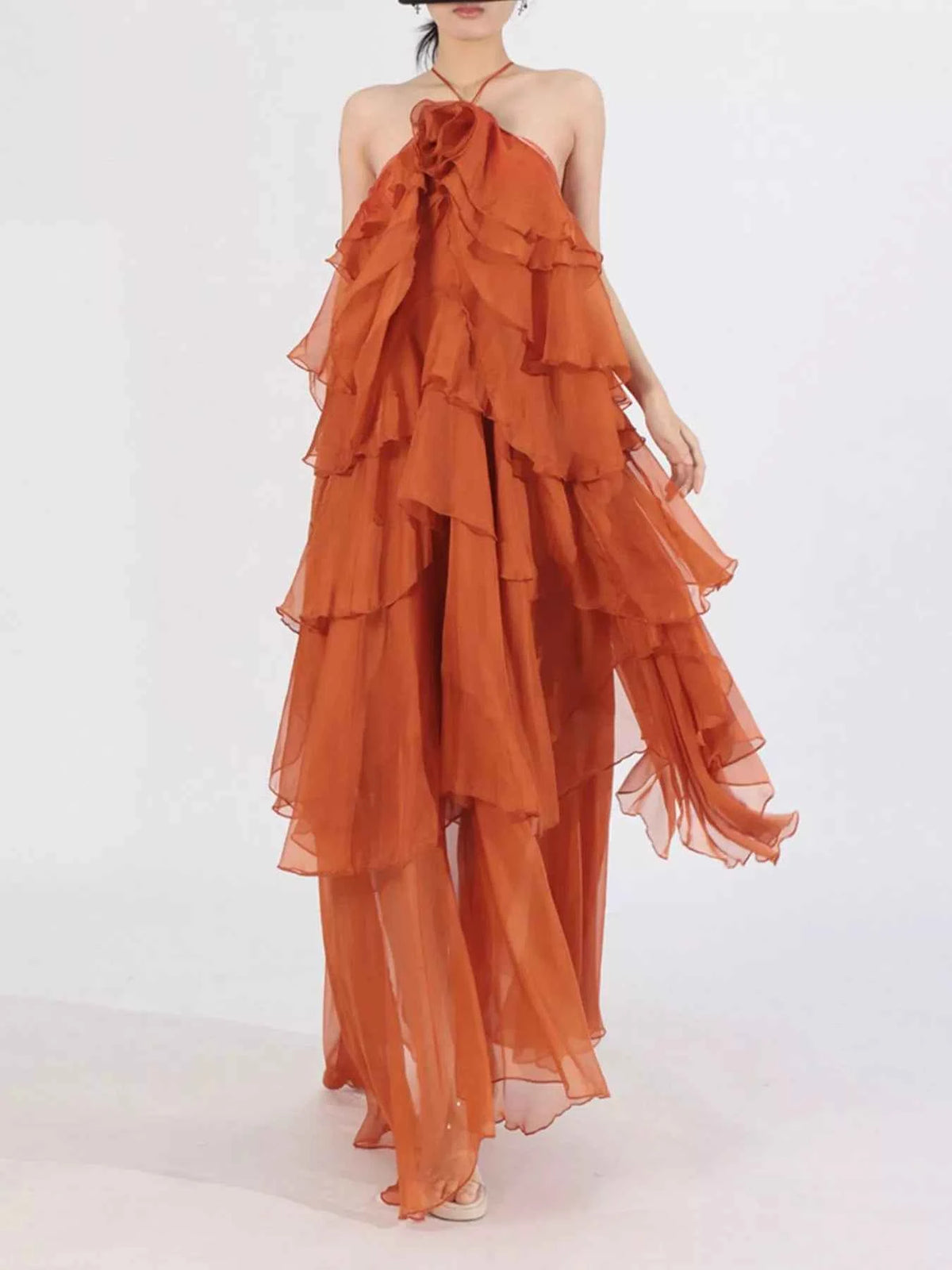 Ruffled Chiffon Halter Neck Maxi Dress — view 5