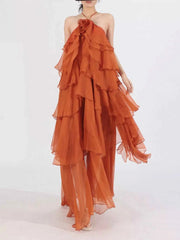Ruffled Chiffon Halter Neck Maxi Dress — view 5