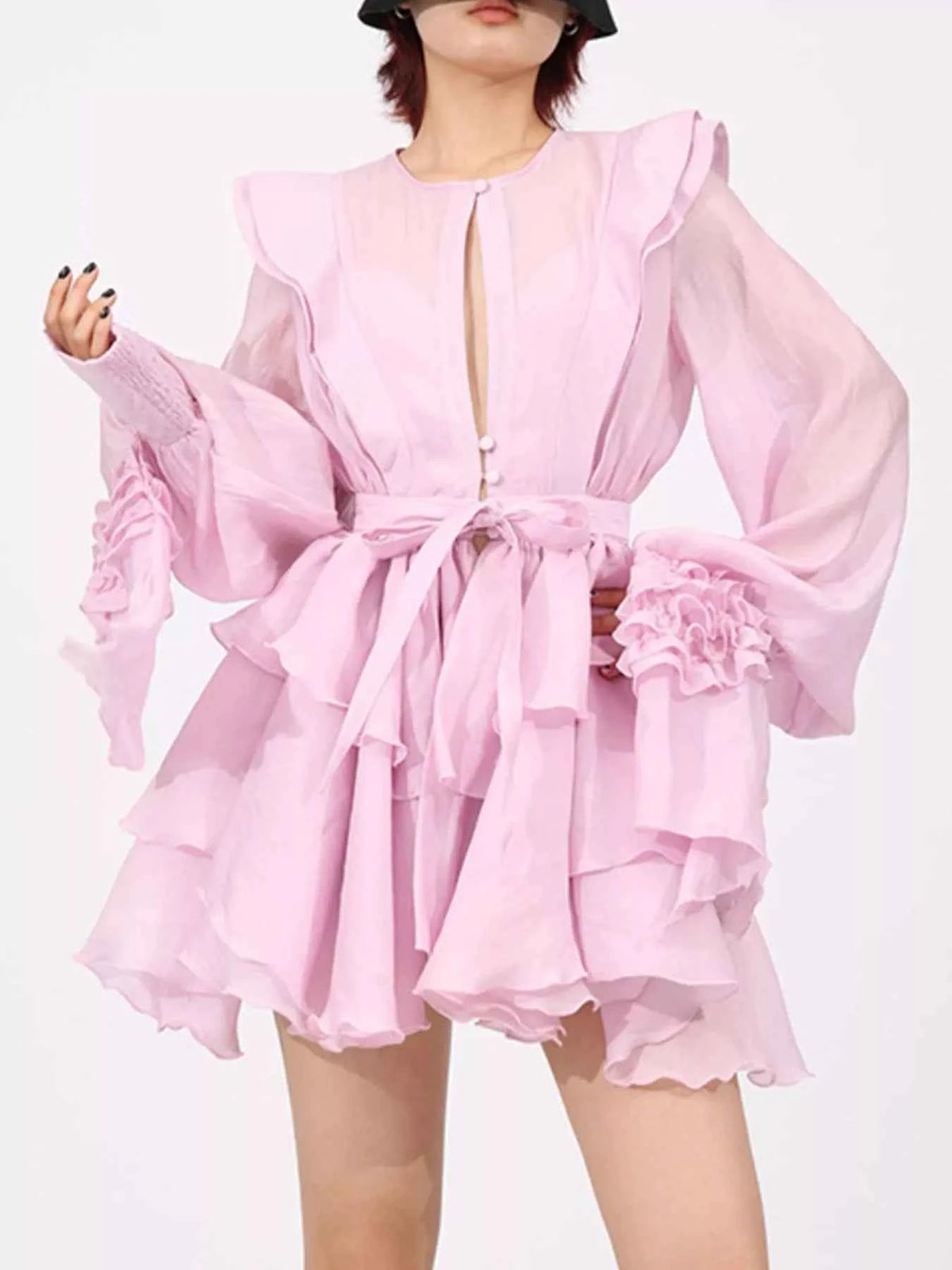 Ruffled Layered Long Sleeve Mini Dress — view 3
