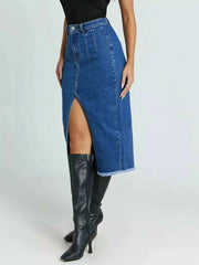 High-Waisted Slit Denim Skirt — view 4