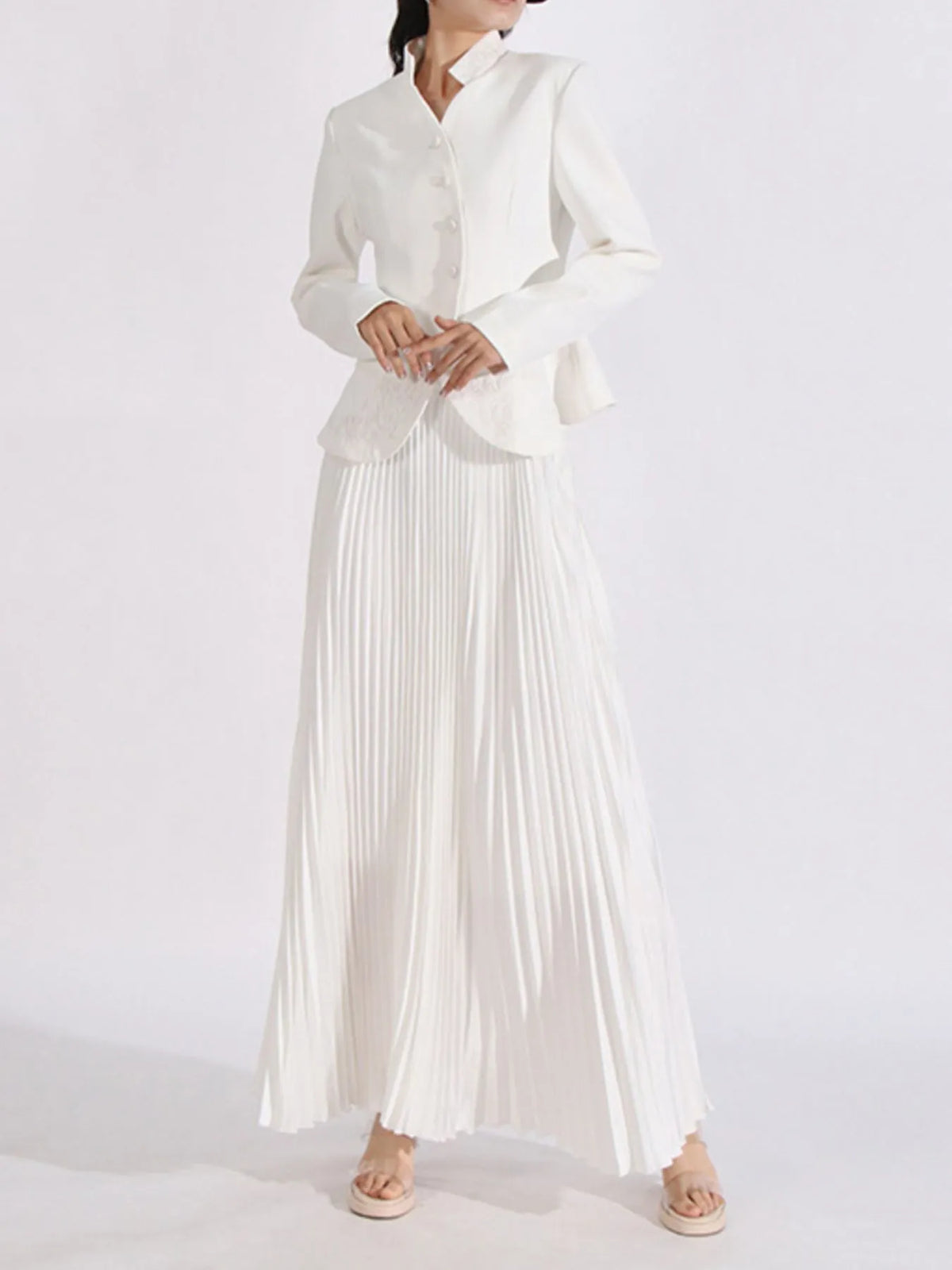 Button Up Long Sleeve Top and Pleated Skirt Set — view 9