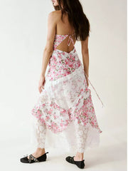 Lace Floral Print Ruffle Trim Maxi Dress — view 10