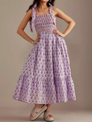Floral Smocked Tie-Shoulder Midi Dress — view 6