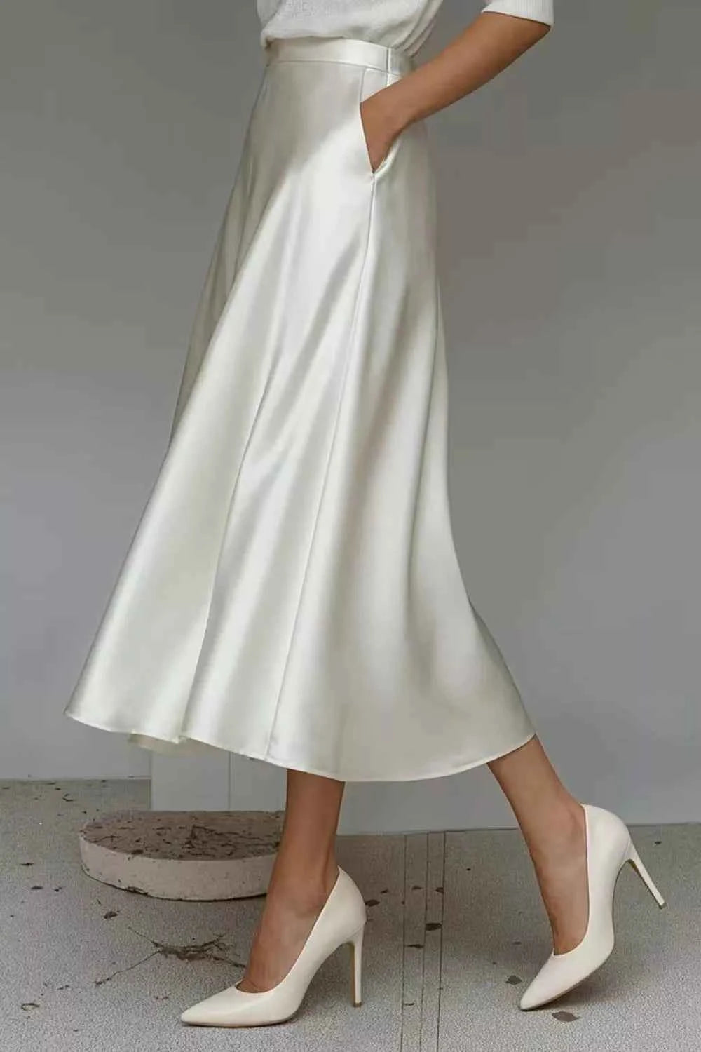 Elegant Satin A-Line Midi Skirt for Effortless Style