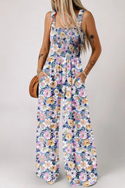 Floral Print Smocked High Waist Square Neck Jumpsuit — view 7