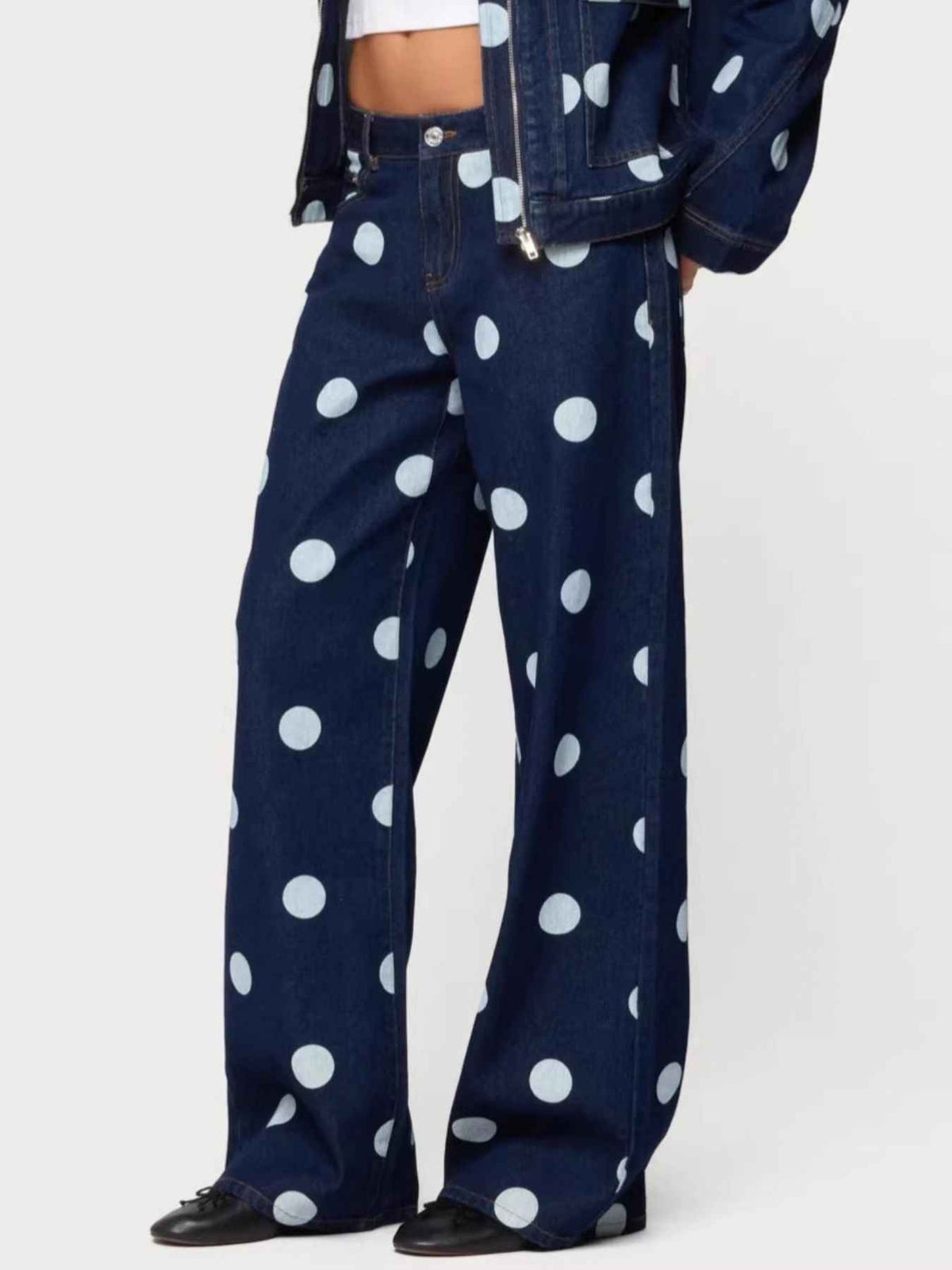 Polka Dot Wide Leg Jeans - Effortless Style for Every Occasion — view 2