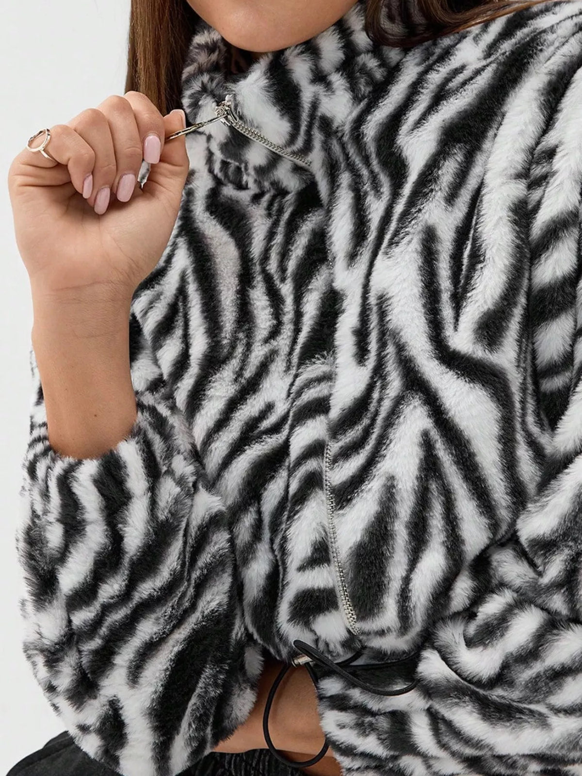 Zebra Print Plush Cropped Jacket for Effortless Style — view 5