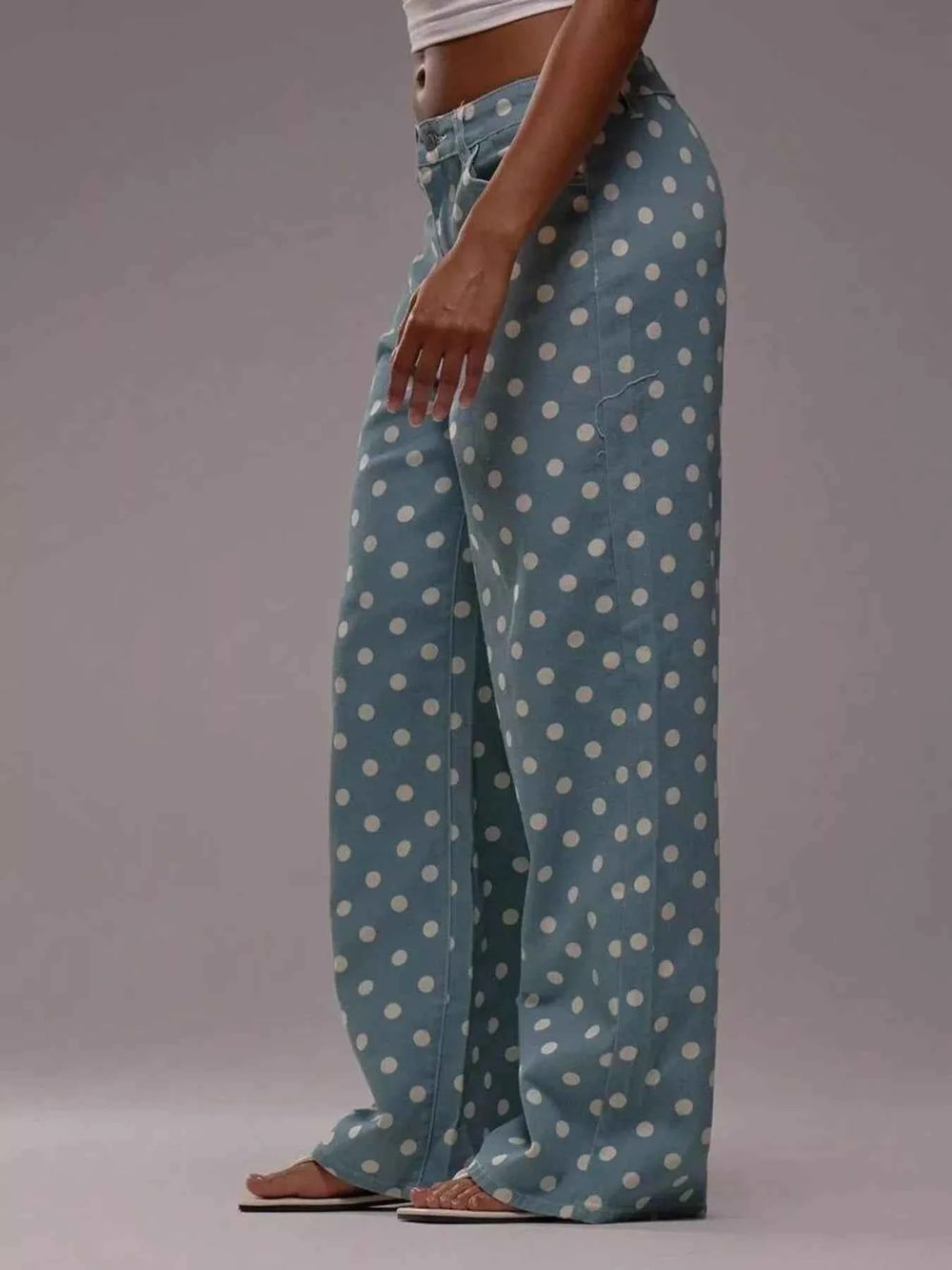 Polka Dot Wide Leg Jeans - A Stylish Twist on Classic Denim — alternate view