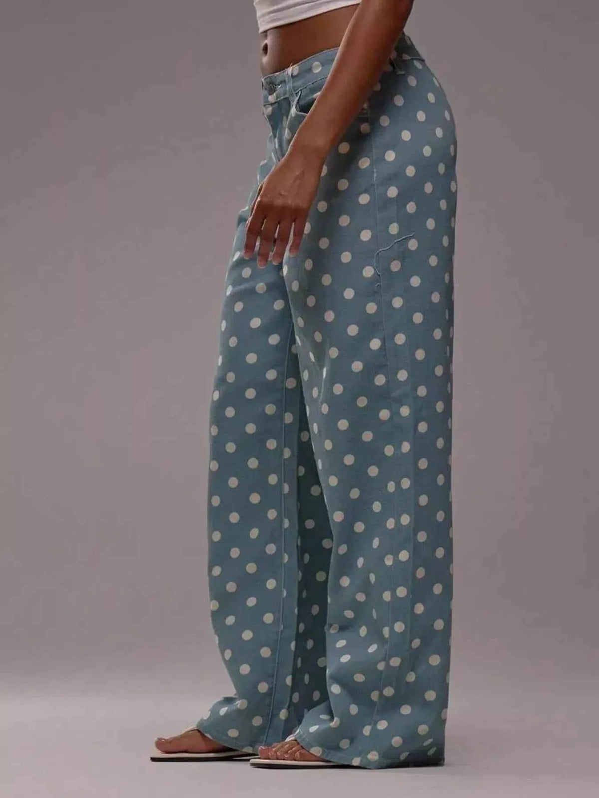 Polka Dot Wide Leg Jeans - A Stylish Twist on Classic Denim — view 2