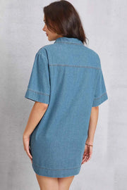 Pocketed Collared Neck Mini Denim Dress — view 5