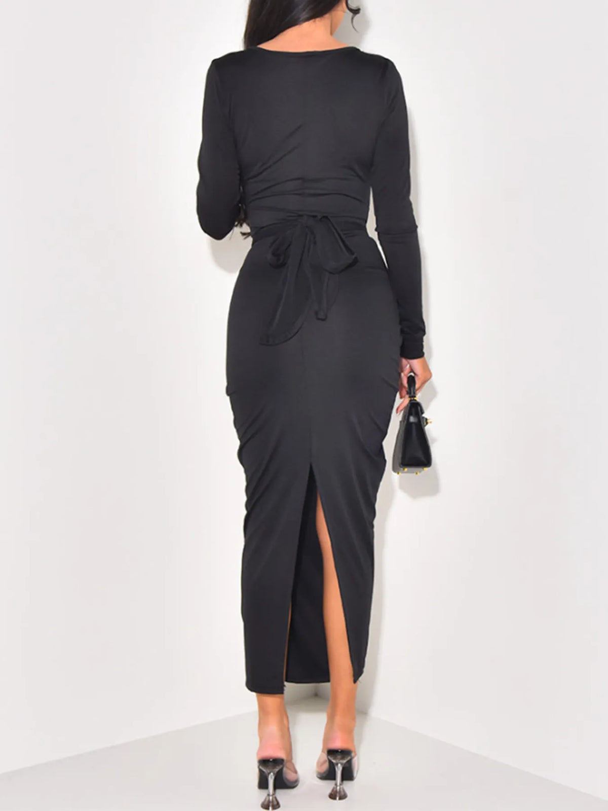 Long Sleeve Tie-Front Bodycon Maxi Dress — view 7