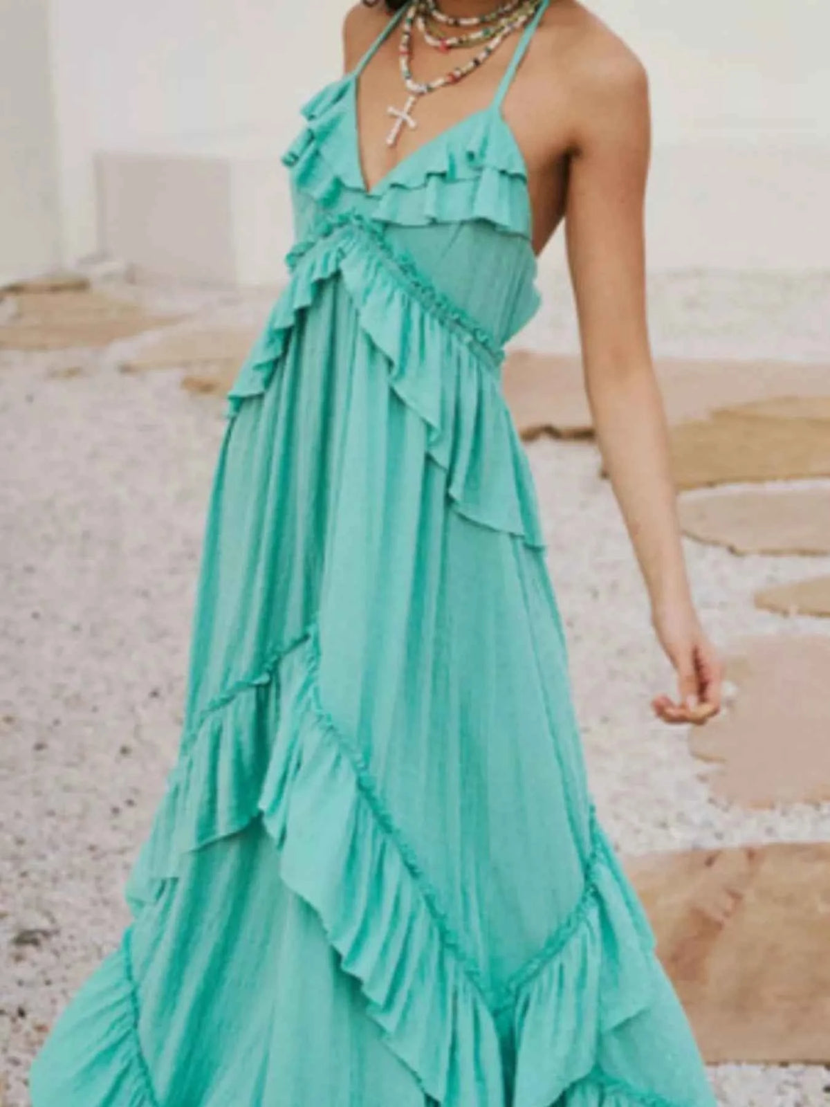 Chic Ruffled Halter Neck Maxi Dress for Effortless Style — view 29