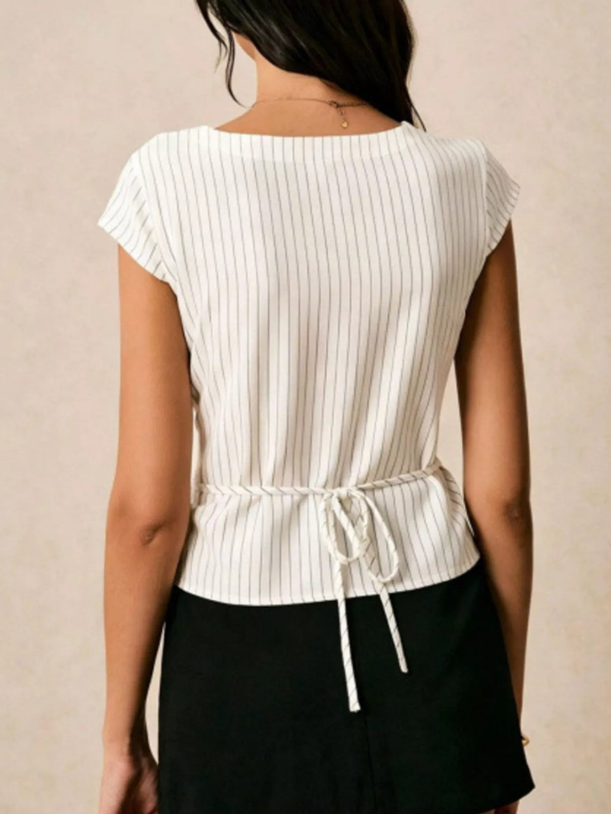 Effortless Elegance: Striped V-Neck Button-Down Shirt for Chic Casual Styles — view 5