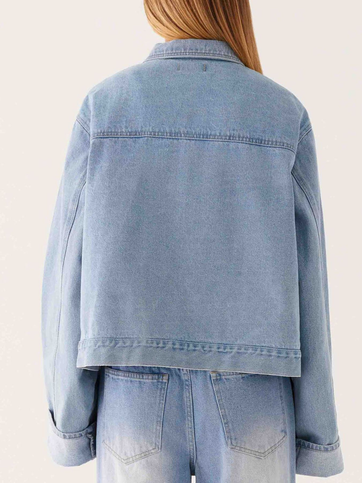 Button Down Cropped Oversized Denim Jacket — view 12