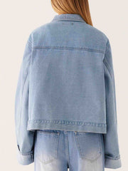 Button Down Cropped Oversized Denim Jacket — view 12