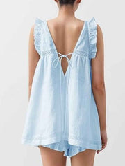 Ruffle Trim V-Neck Top and Shorts Set — view 3