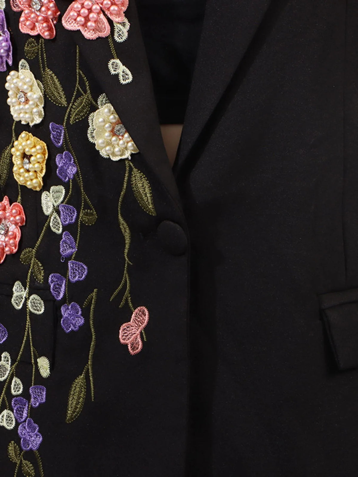 Pearl Detail Flower Lapel Collar Blazer — view 6