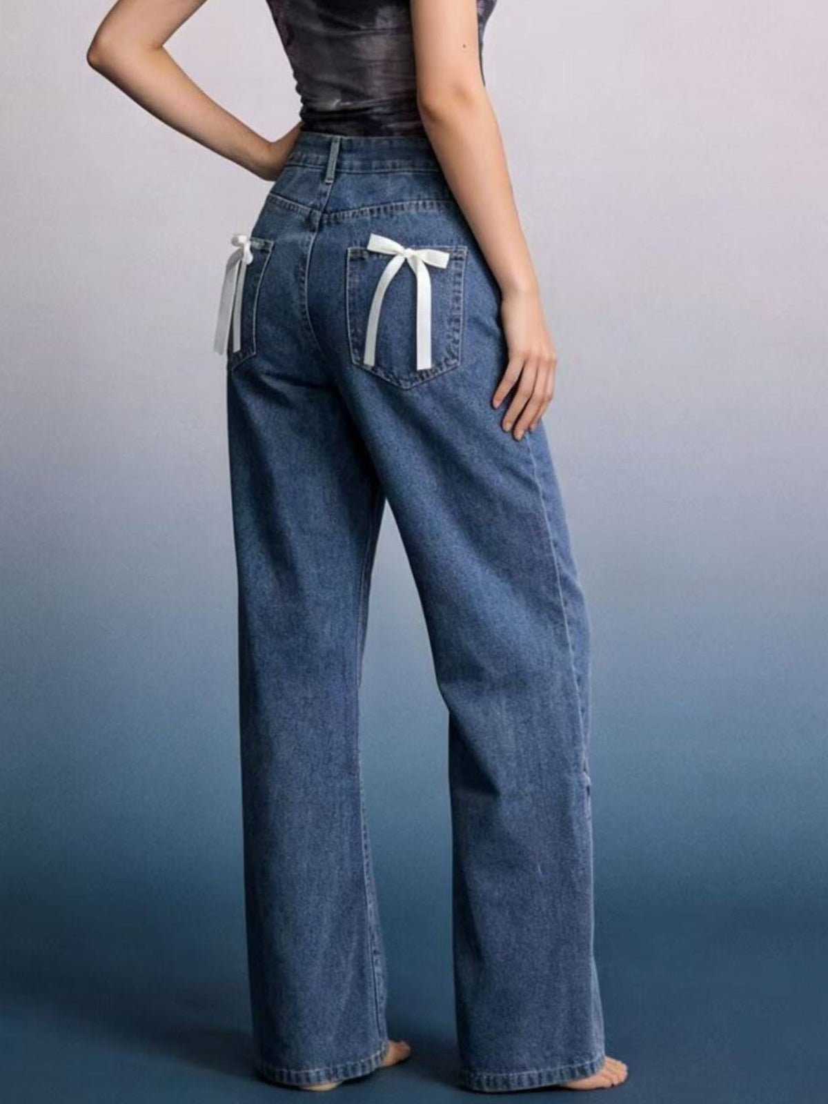 Bow Back Wide Leg Jeans - Effortless Style and Comfort — view 8
