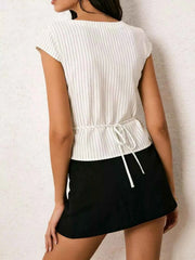 Effortless Elegance: Striped V-Neck Button-Down Shirt for Chic Casual Styles — view 4
