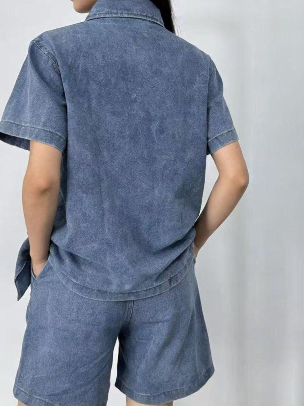 Button Up Short Sleeve Top and Shorts Denim Set — view 7
