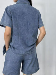 Button Up Short Sleeve Top and Shorts Denim Set — view 7