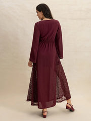Lace Patchwork V-Neck Long Sleeve Midi Dress — view 7
