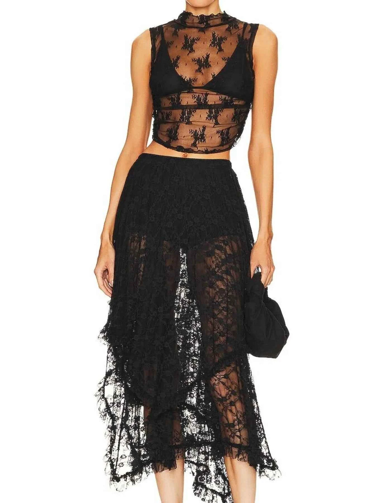 Asymmetrical Lace Midi Skirt — view 4
