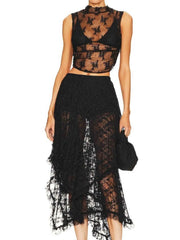 Asymmetrical Lace Midi Skirt — view 4