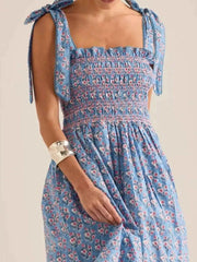 Floral Smocked Tie-Shoulder Midi Dress — view 3
