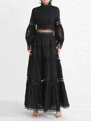 Lace Button Up Long Sleeve Top and Skirt Set — view 5