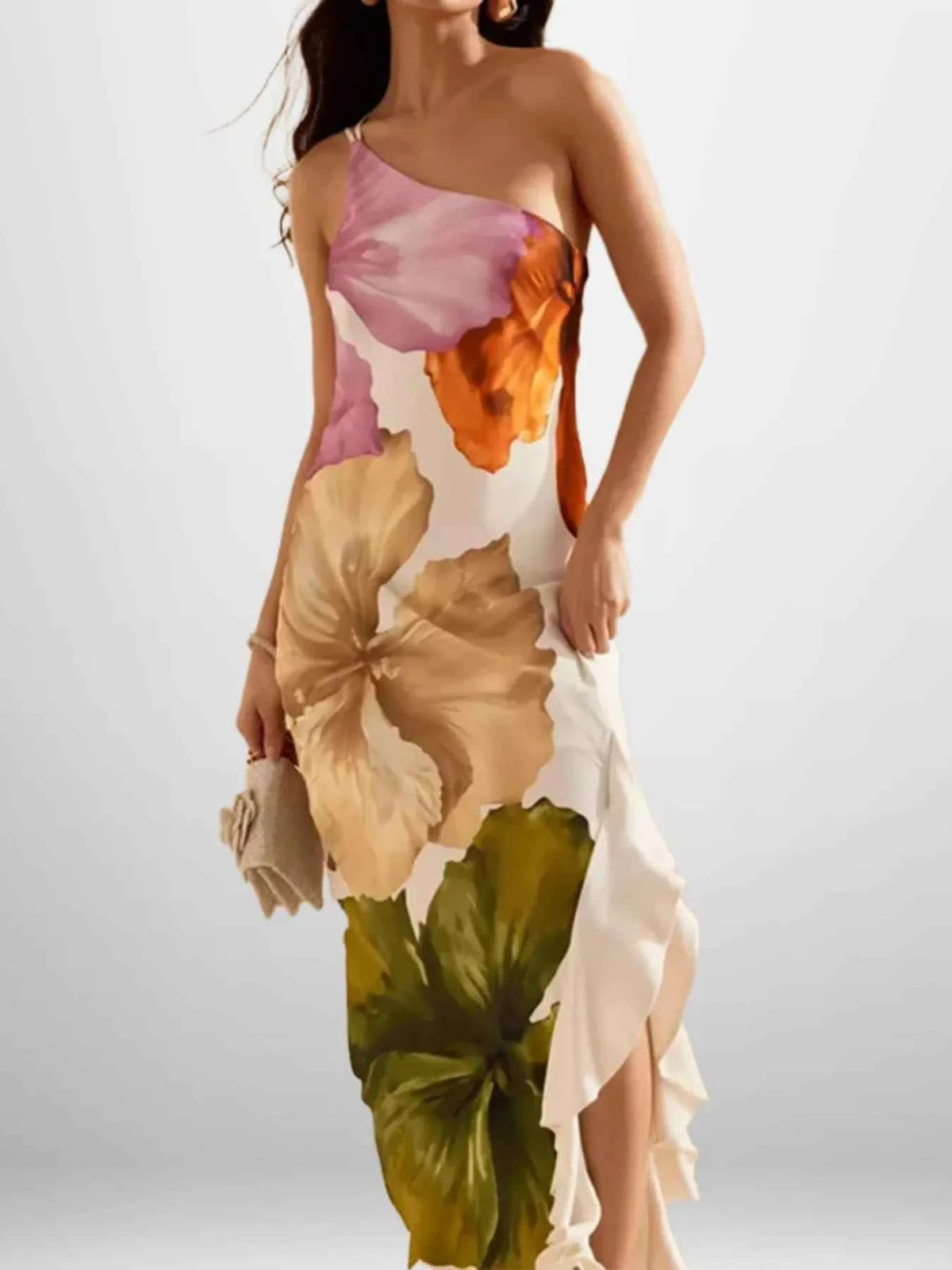 Floral Print One-Shoulder Maxi Dress — view 4
