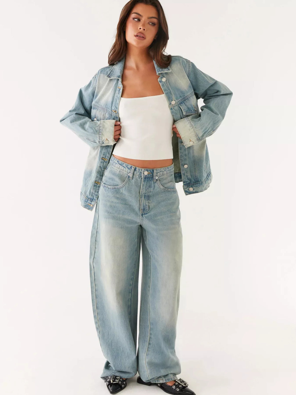 Button Up Denim Jacket and Jeans Set - Effortless Style — view 5