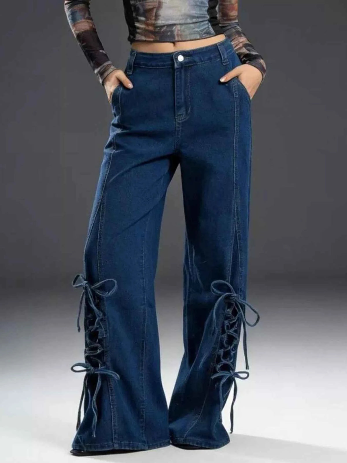 Lace-Up Wide Leg Jeans - Chic Comfort for Every Occasion — view 1