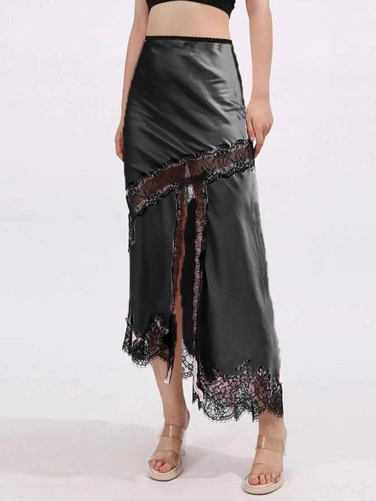 Elevate Your Style with the Asymmetrical Lace Trim Midi Skirt — view 4