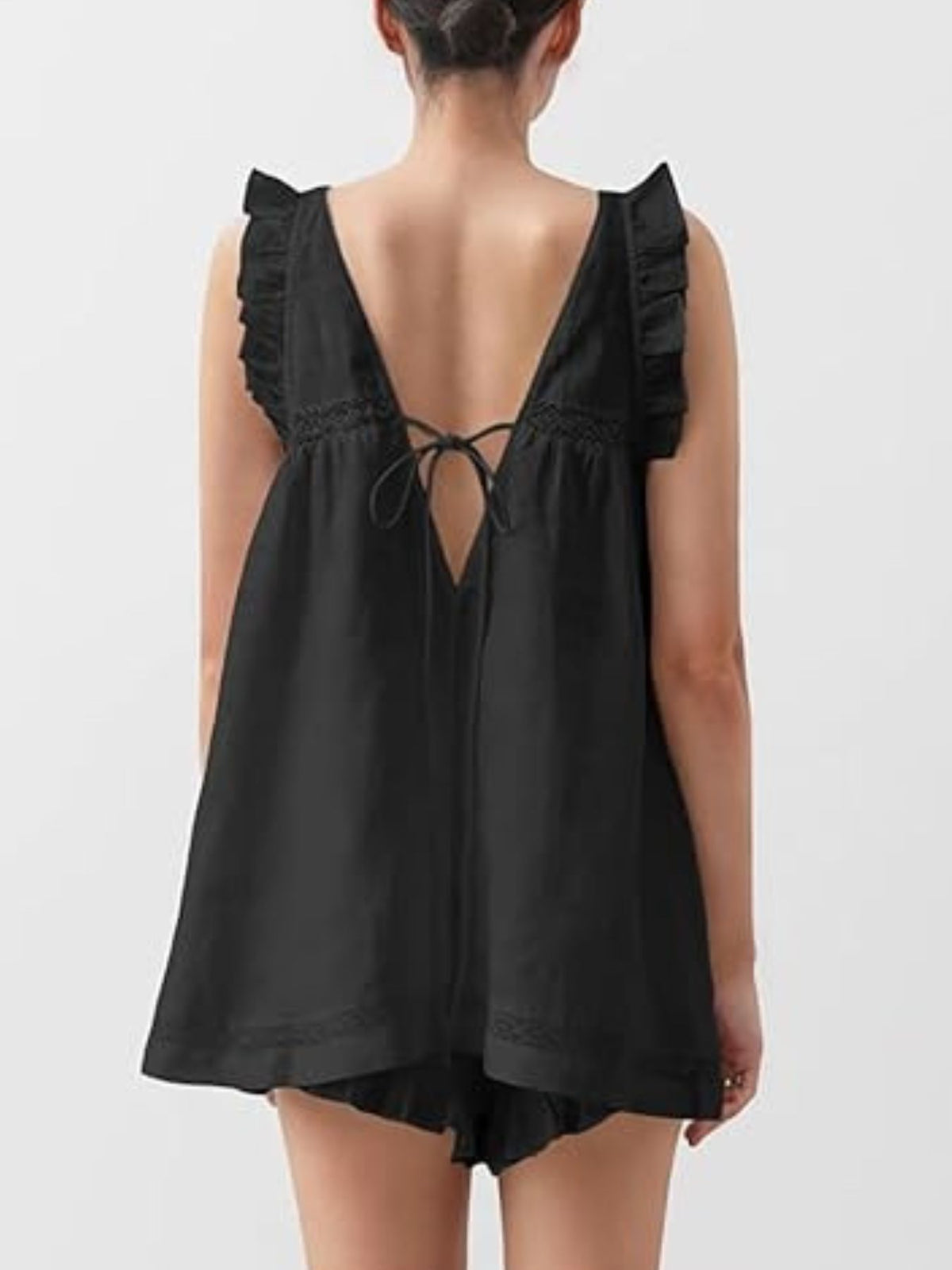 Ruffle Trim V-Neck Top and Shorts Set — view 15