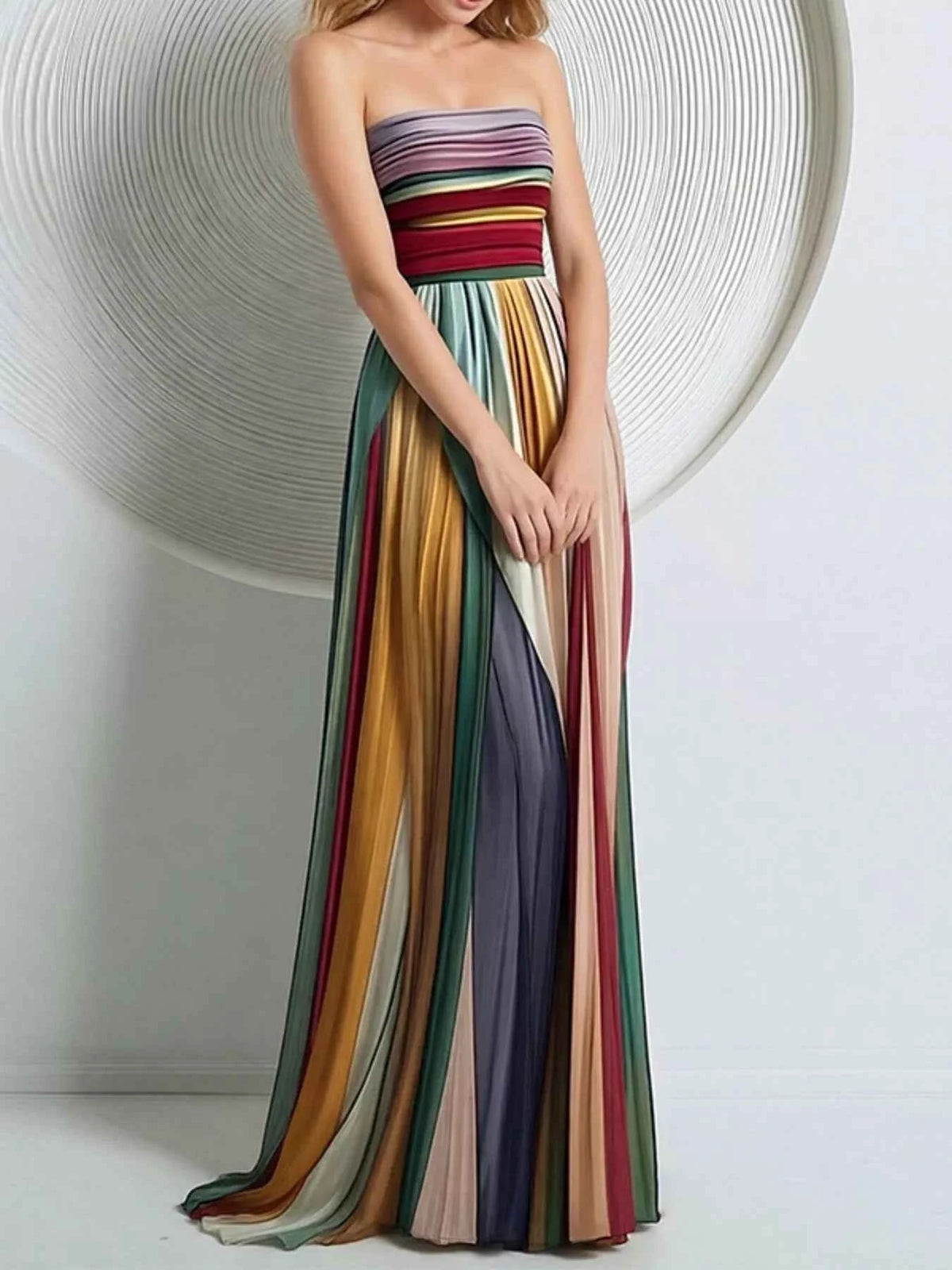 Striped Pleated Tube Maxi Dress — view 2