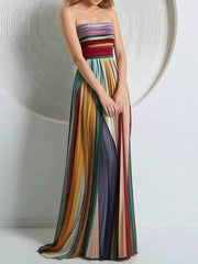 Striped Pleated Tube Maxi Dress — view 2