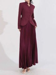 Button Up Long Sleeve Top and Pleated Skirt Set — view 4