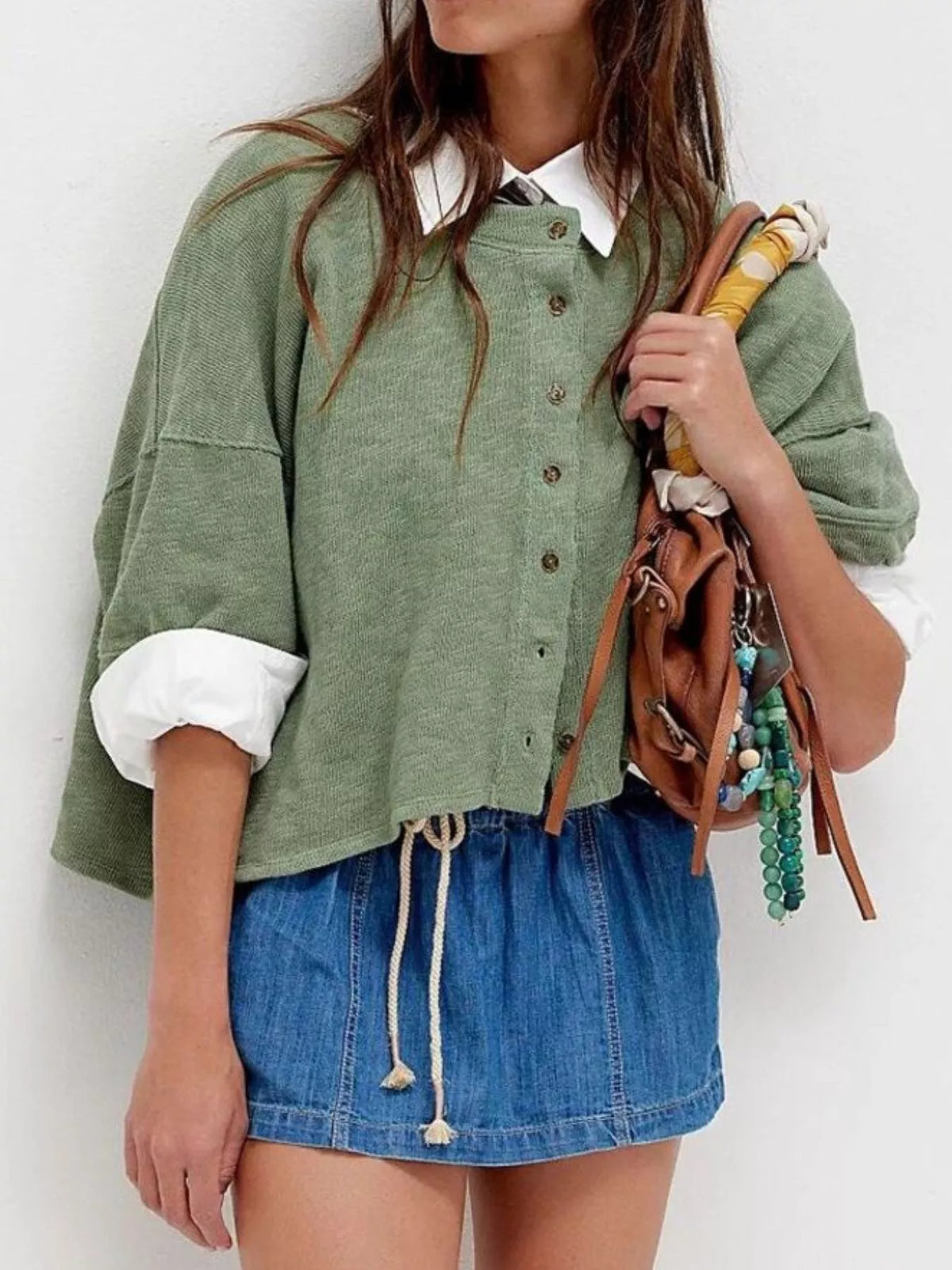 Button-Front Half Sleeve Cardigan — view 15