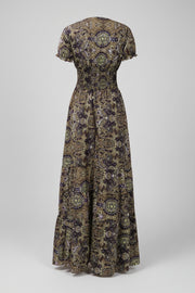 Smocked Printed V-Neck Short Sleeve Dress for Effortless Elegance — view 11
