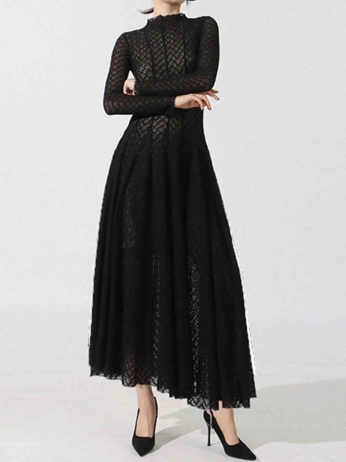 Lace Mock Neck Long Sleeve Dress
