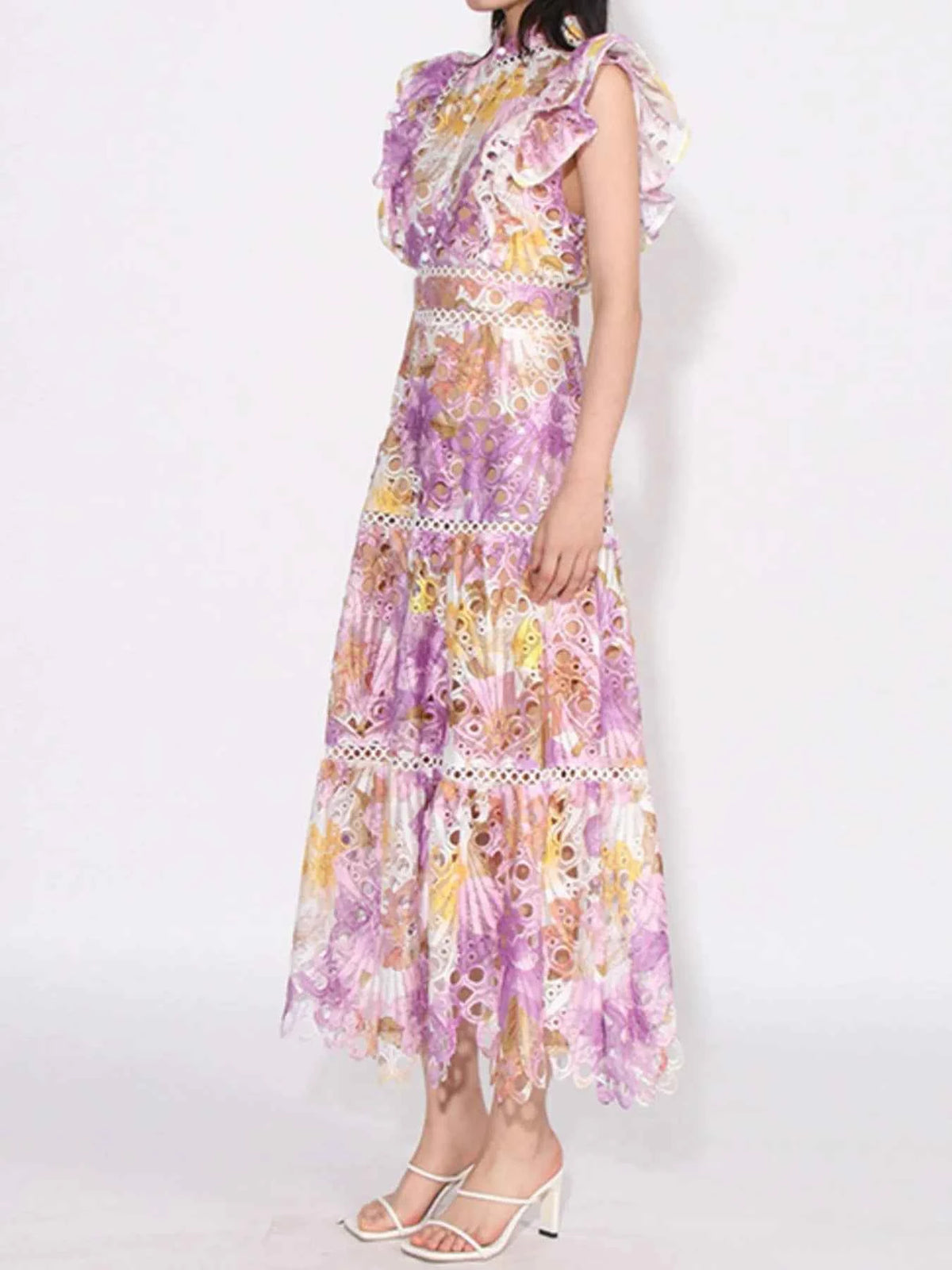 Ruffled Hollow Out Tiered Midi Dress — view 5