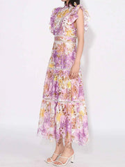Ruffled Hollow Out Tiered Midi Dress — view 5