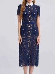 Lace Button-Down Midi Dress — view 5