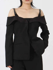 Ruffled Cold Shoulder Long Sleeve Outerwear — view 1