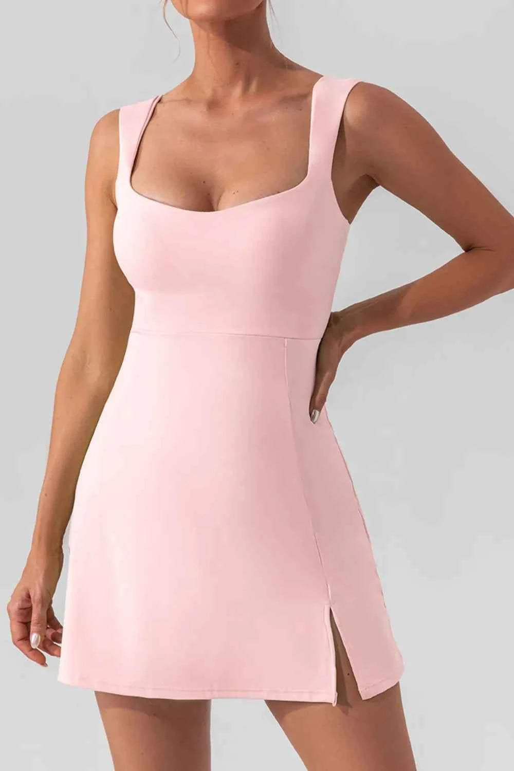 Square Neck Sleeveless Slit Mini Active Dress — view 8