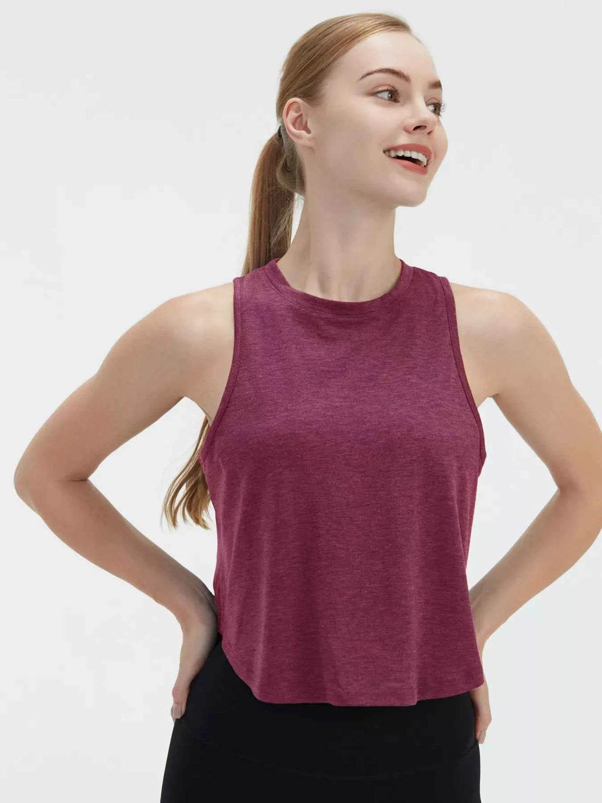Cutout Back Round Neck Active Tank - Lightweight & Stylish Comfort — view 18
