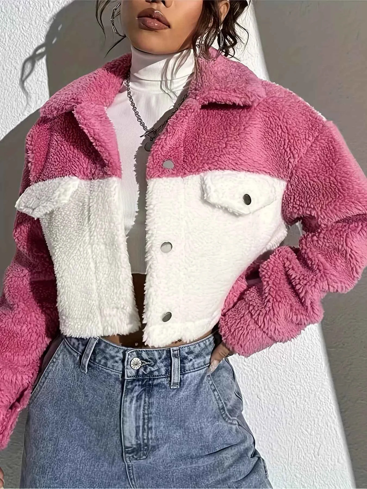Two-Tone Plush Cropped Jacket — view 4