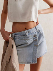 Asymmetrical Button-Front Denim Skirt — view 11