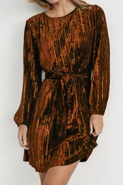 Velvet Round Neck Tie Waist Long Sleeve Mini Dress — view 8